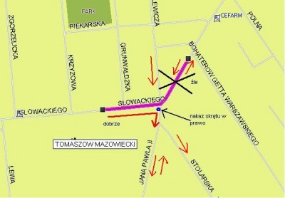 Przy okazji pokazuję kierunkowość sąsiednich ulic